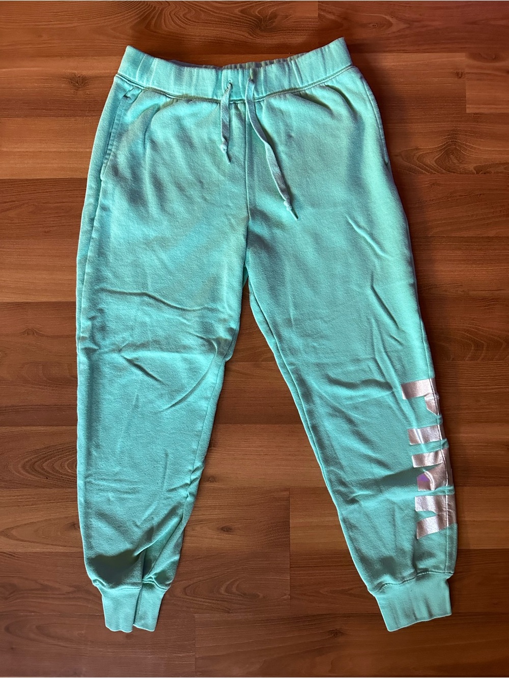 PINK Victoria's Secret Mint Green Joggers with Metallic Side Logo